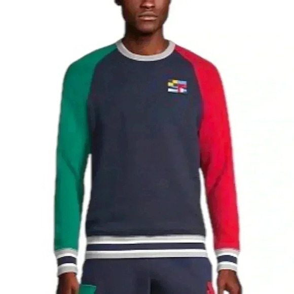 Lands' End Men’s Serious Sweats Colorblock Fleece Crewneck Sweatshirt - Picture 1 of 7